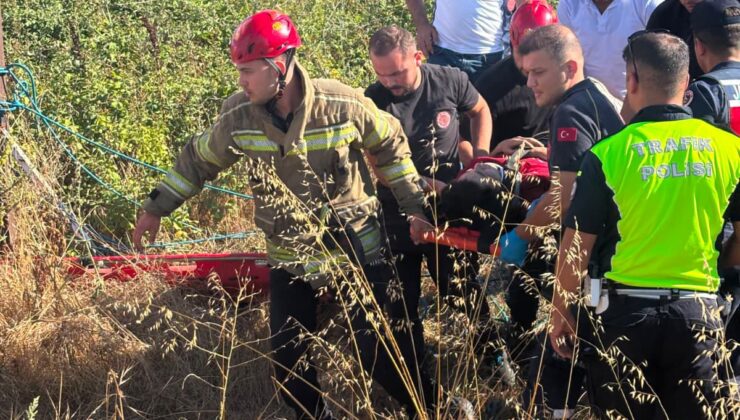 Dere yatağına uçan motosikletin sürücüsü yaralandı