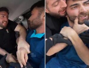 Otomobilinden inen sürücü, kamyonet sürücüsünü darbetti