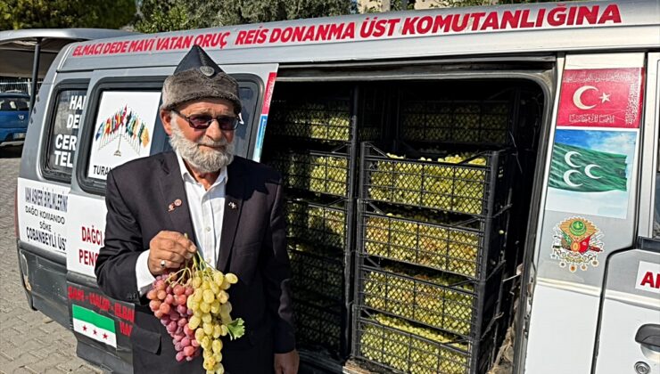 76 yaşındaki Elmacı Dede, Aydın Söke’deki 51. Komando Tugayı’na üzüm teslim etti