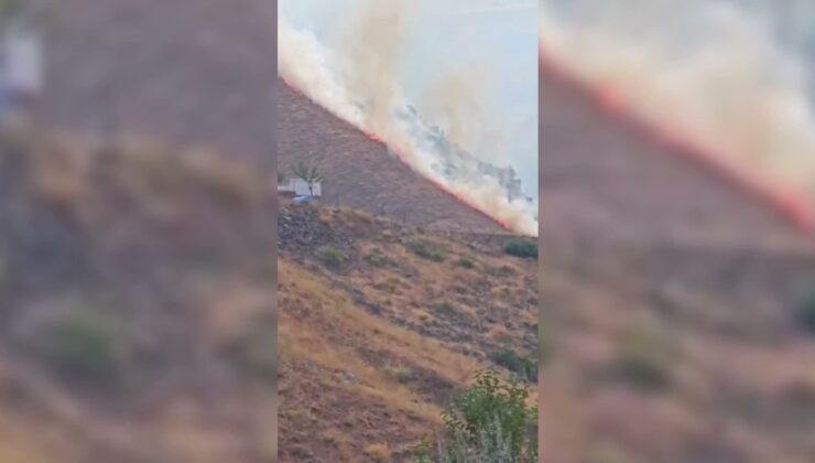 Elazığ Palu’da Güllüce Köyü’nün dağlık kesiminde arazi yangınına müdahale sürüyor