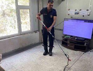 Hatay Defne’de eve giren yılan itfaiye ekiplerince zarar verilmeden yakalandı
