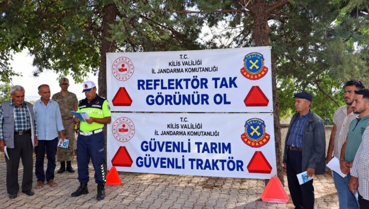 Kilis Acar’da 25 traktör römorkuna reflektör takıldı, sürücüler bilgilendirildi
