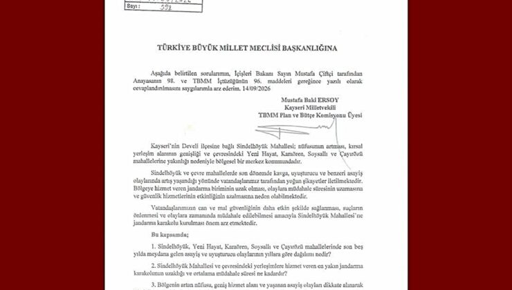 MHP’li Baki Ersoy, Sindelhöyük’e jandarma karakolu için TBMM’ye soru önergesi verdi