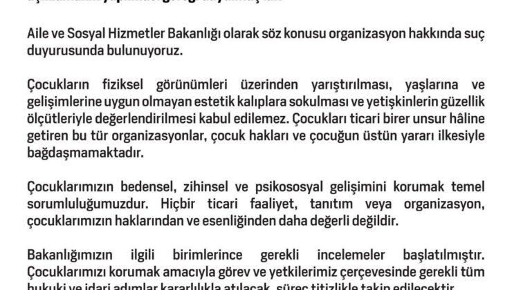 Bakanlık, Antalya’daki 4-13 yaş güzellik yarışmasına suç duyurusu yaptı