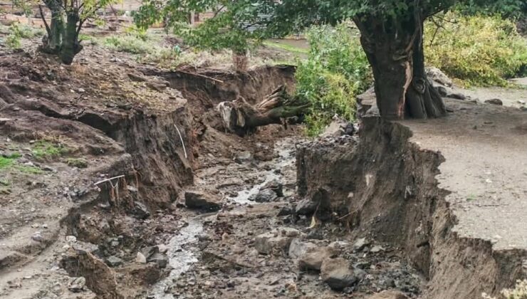 Elazığ’ın Beydoğmuş köyünde yağış sonrası ağaçlar devrildi, derin çukurlar oluştu