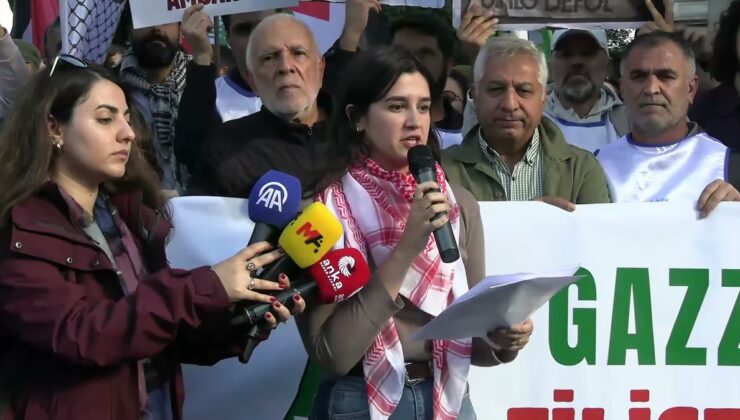 Filistin Eylem Komitesi Taksim’den Dolmabahçe’ye yürüdü, İsrail’e tam ambargo istedi
