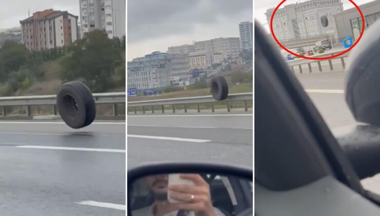 İstanbul’da otoyolda korku dolu anlar: Tırdan kopan dev lastik trafiğe savruldu
