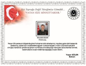 MSB: Piyade uzman çavuş Mustafa Aslan şehit oldu