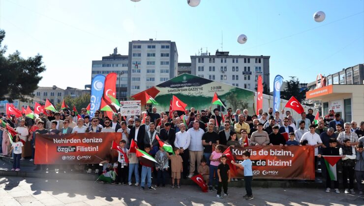 Samsun’da AGD ve MGV’nin Tufan Haftası’nda Gazze’deki soykırım protesto edildi