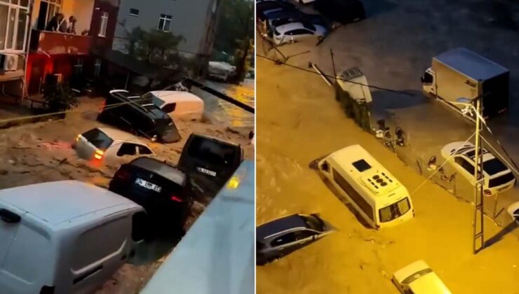 Sarıyer Ayazağa’da sel: Otomobiller sürüklendi, üst üste çıktı