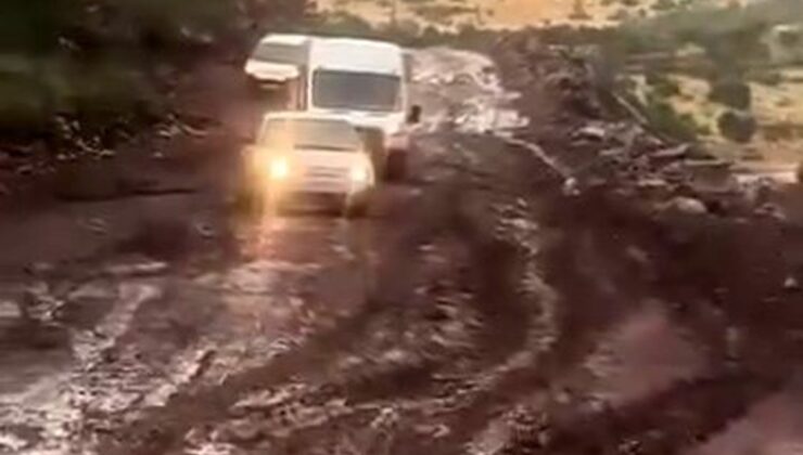Siirt Pervari’de etkili yağış ulaşımı aksattı, çamur bazı araçları yolda bıraktı
