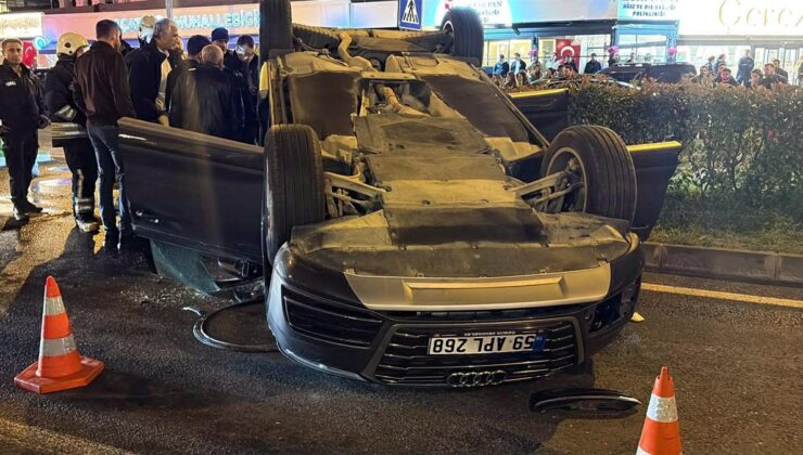 Tekirdağ Çorlu’da otomobil 3 araca çarpıp takla attı, 2 kişi yaralandı