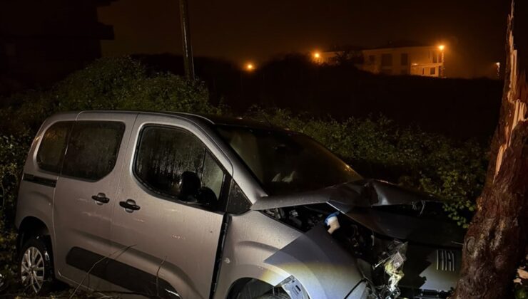 Yalova Çınarcık’ta yağış nedeniyle hafif ticari araç ağaca çarptı, sürücü yaralandı