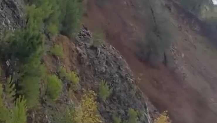 Yalova’da sağanakta toprak kayması Yalova-Armutlu yolunun tek şeridini kapattı